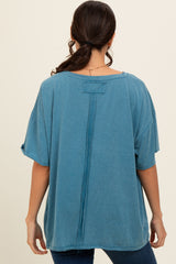 Teal Raw Rolled Hem Top