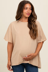 Taupe Raw Rolled Hem Maternity Top