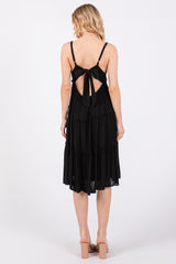 Black Ruffle Tiered Cutout Back Tie Dress