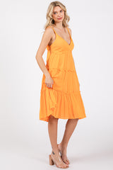 Orange Ruffle Tiered Cutout Back Tie Dress