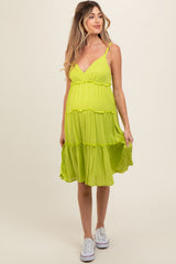 Lime Yellow Ruffle Tiered Cutout Back Tie Maternity Dress