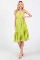 Lime Yellow Ruffle Tiered Cutout Back Tie Dress