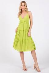 Lime Yellow Ruffle Tiered Cutout Back Tie Dress