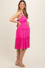 Fuchsia Ruffle Tiered Cutout Back Tie Maternity Dress