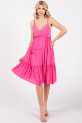 Fuchsia Ruffle Tiered Cutout Back Tie Maternity Dress