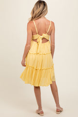 Yellow Ruffle Tiered Cutout Back Tie Maternity Dress