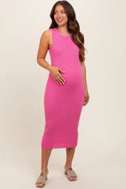 Fuchsia Sleeveless Sweater Knit Maternity Midi Dress