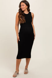 Black Sleeveless Sweater Knit Maternity Midi Dress