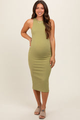 Sage Sleeveless Ribbed Knit Maternity Midi Dress