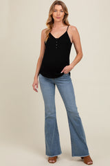 Blue Fringe Hem Flare Leg Maternity Jeans