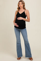 Blue Fringe Hem Flare Leg Maternity Jeans