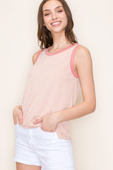 Salmon Striped Round Neck Tank Top