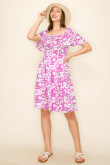 Pink Geo Print Smocked Maternity Dress