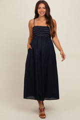 Navy Square Neck Maternity Midi Dress