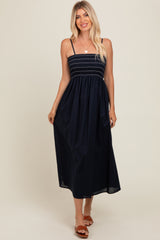 Navy Bartlett Striped Smocked Midi Dress