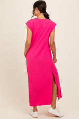 Fuchsia Short Dolman Sleeve Side Slit Maxi Dress