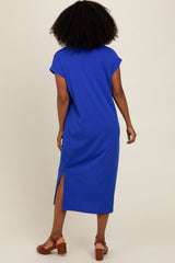 Royal Blue Collared Side Slit Midi Dress