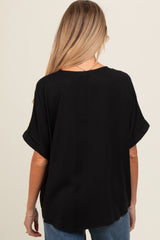 Black V-Neck Pin-Tuck Detail Maternity Top