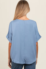 Blue V-Neck Pin-Tuck Detail Maternity Top