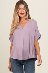 Lavender V-Neck Pin-Tuck Detail Maternity Top