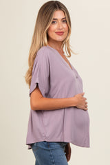 Lavender V-Neck Pin-Tuck Detail Maternity Top