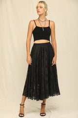 Black Floral Lace Long Skirt