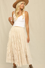 Cream Floral Lace Long Skirt