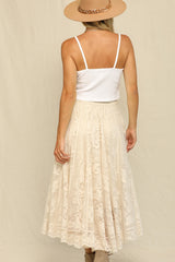 Cream Floral Lace Long Skirt