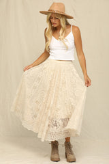 Cream Floral Lace Long Skirt