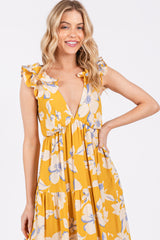 Yellow Floral Deep V-Neck Open Back Maxi Dress