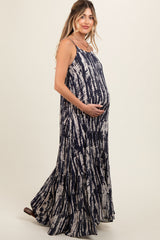 Navy Tie Dye Lightweight Sleeveless Maternity Maxi Dress