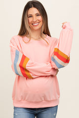 Peach Banded Bottom Terry Maternity Pullover