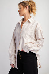 Taupe Stripe Button Down Shirt