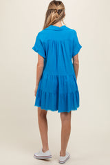 Royal Blue Tiered Linen Maternity Dress