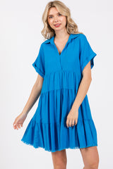 Royal Blue Tiered Linen Maternity Dress