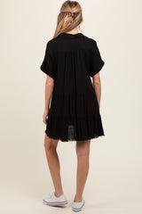 Black Tiered Linen Maternity Dress