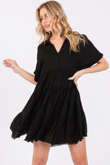 Black Tiered Linen Maternity Dress