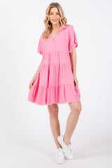 Pink Tiered Linen Dress