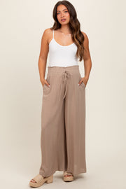 Taupe Wide Leg Smocked Lightweight Maternity Pants