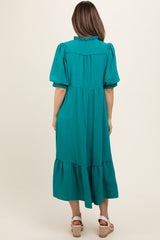 Jade Balloon Sleeve Split Neck Maternity Midi Dress