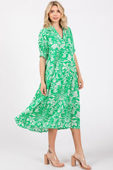 Green Floral V-Neck Tiered Midi Dress