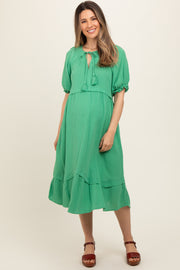 Green Tassel Tie Maternity Midi Dress