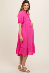 Pink Tassel Tie Maternity Midi Dress