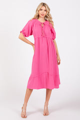 Pink Tassel Tie Maternity Midi Dress