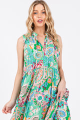 Emerald Green Floral Paisley Mock Neck Midi Dress