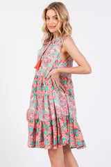 Coral Mixed Floral Tiered Dress