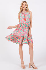 Coral Mixed Floral Tiered Dress