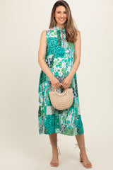 Emerald Green Floral Paisley Tassel Tie Ruffle Hem Maternity Midi Dress