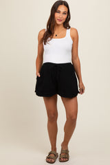 Black Unfinished Hem Maternity Shorts