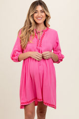 Pink Long Sleeve Maternity Dress